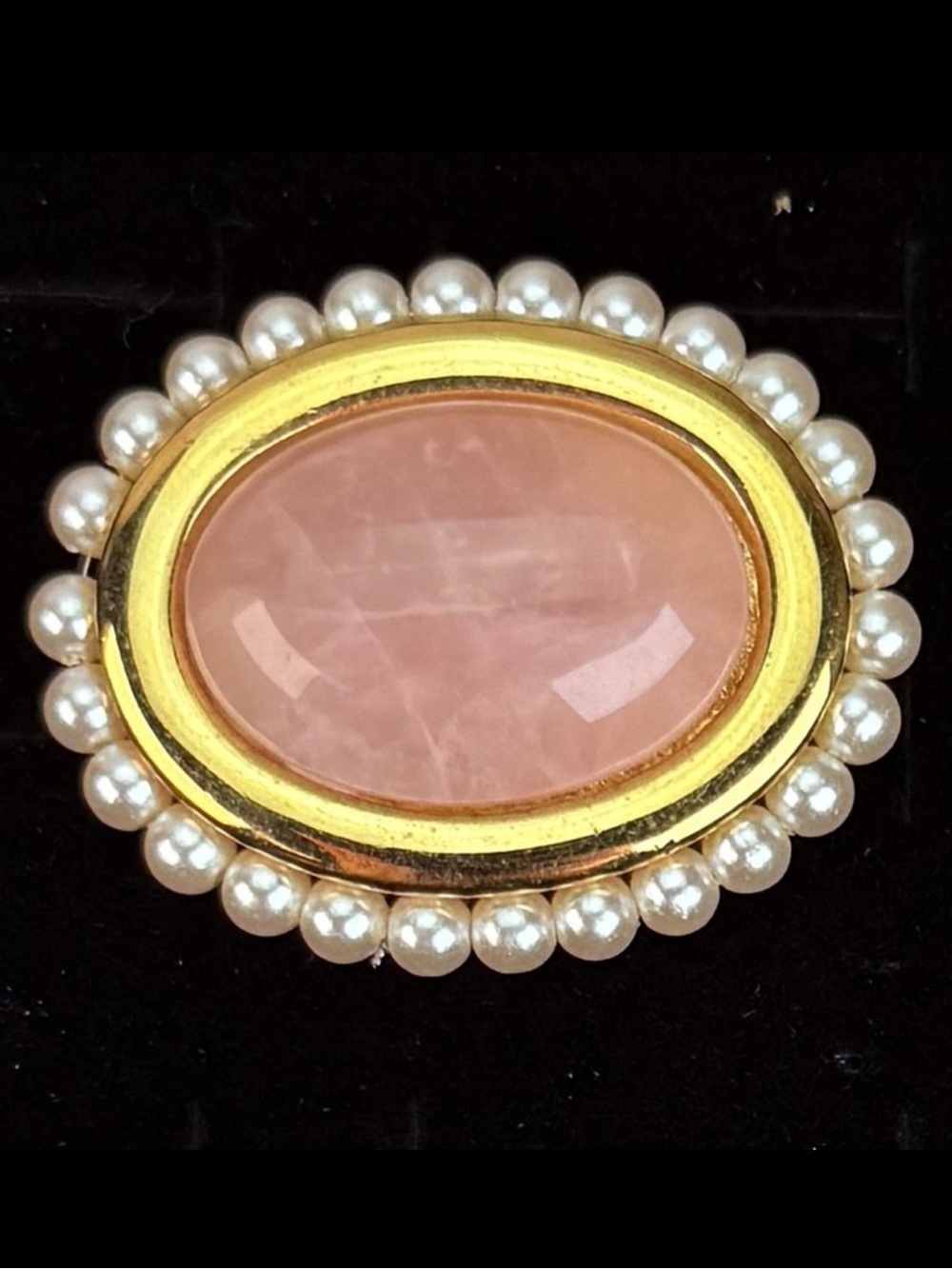 Vintage Napier, goldtone & pink, faux pearl detail, Brooch